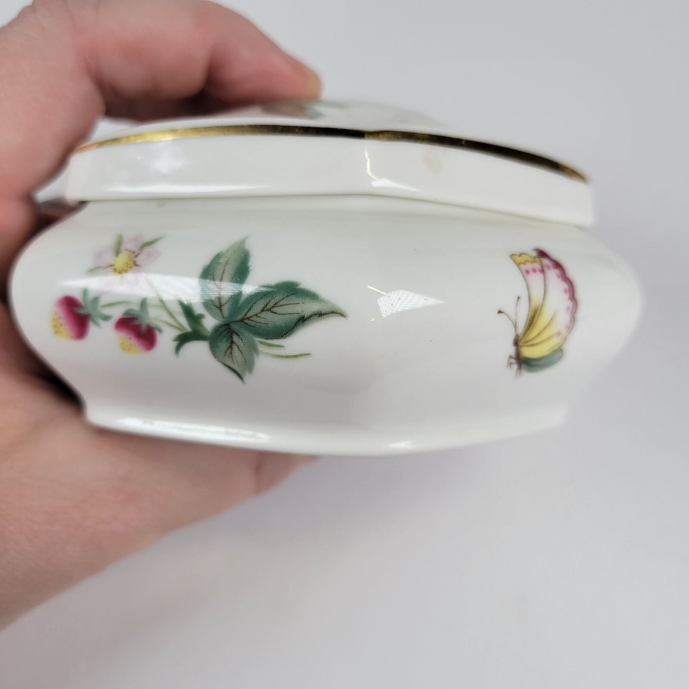 Vtg St. Michael Ashbourne Trinket Vanity Box Fine China Floral Butterfly Hexagon - Picture 7 of 9
